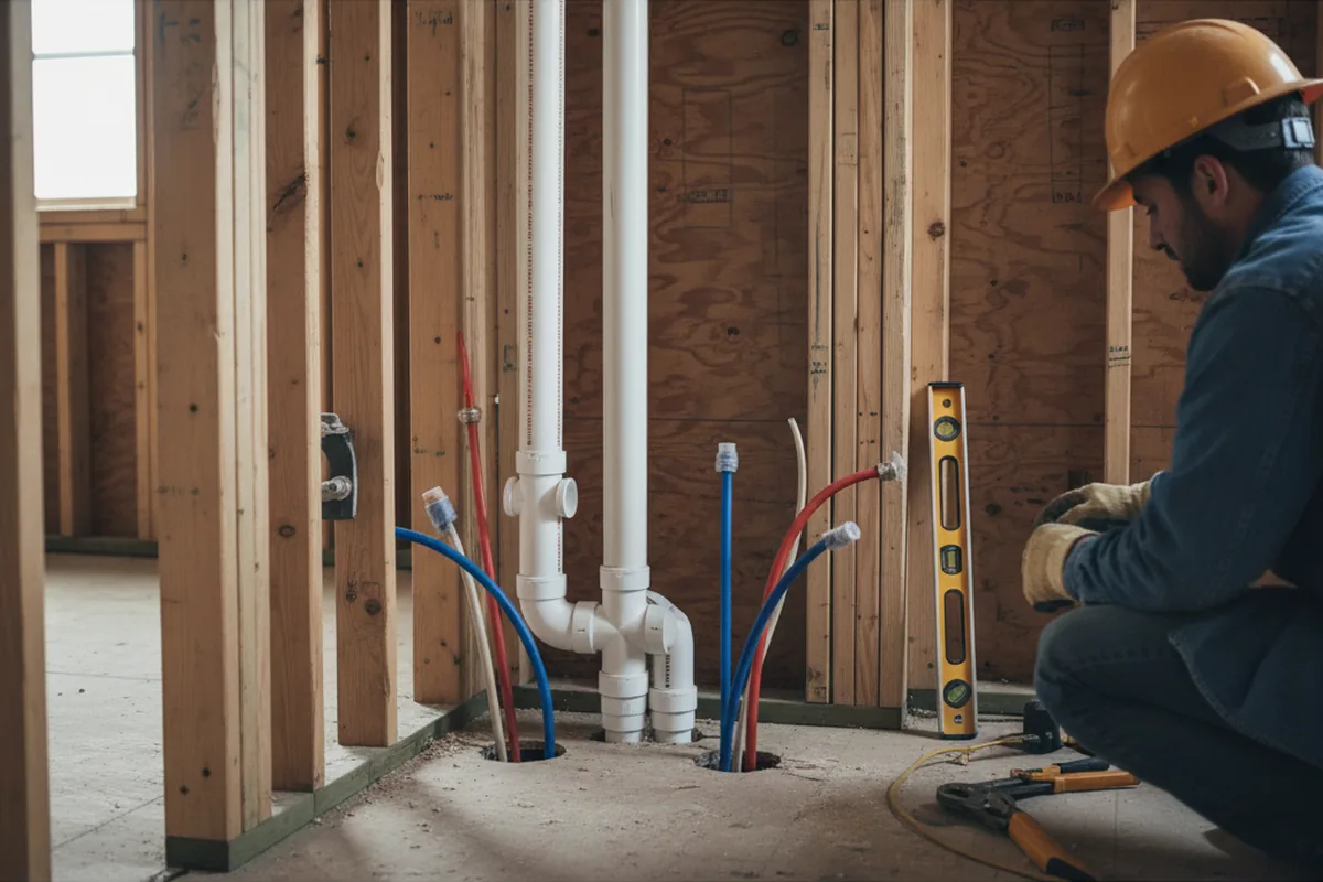 Drain and supply rough-in during Sump Pump Repair in Broaddus